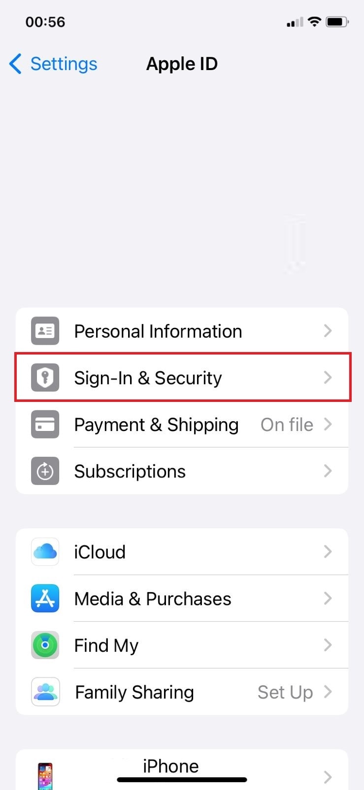 Select Sign-in and Security