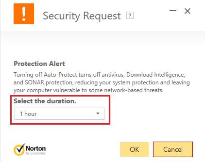 select the duration until when the antivirus will be disabled | Fix ERR INTERNET DISCONNECTED Error in Chrome