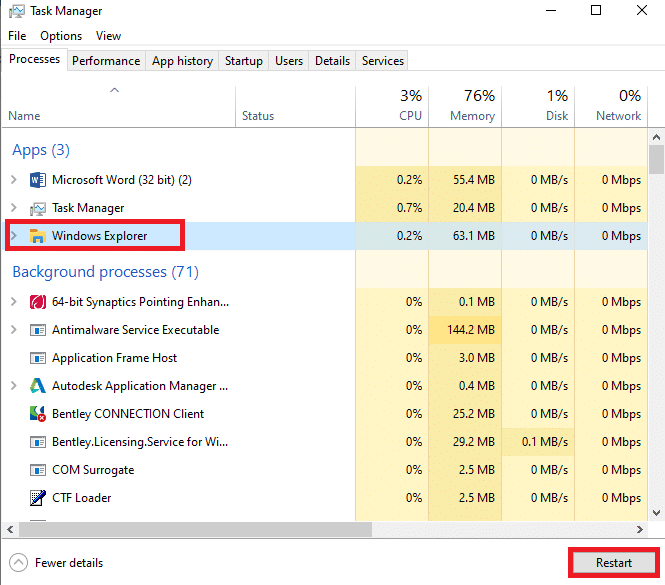 restart Windows Explorer. Fix File System Error 2144927439 in Windows 10