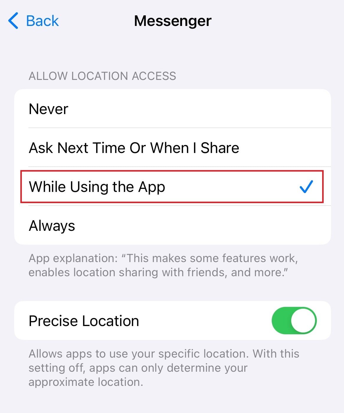 select While Using the App