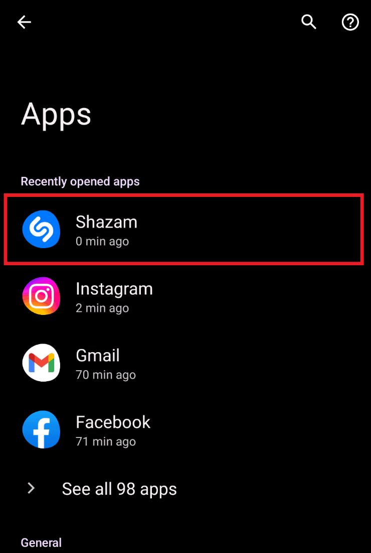 Tap on Apps and find Shazam | shazam youtube video