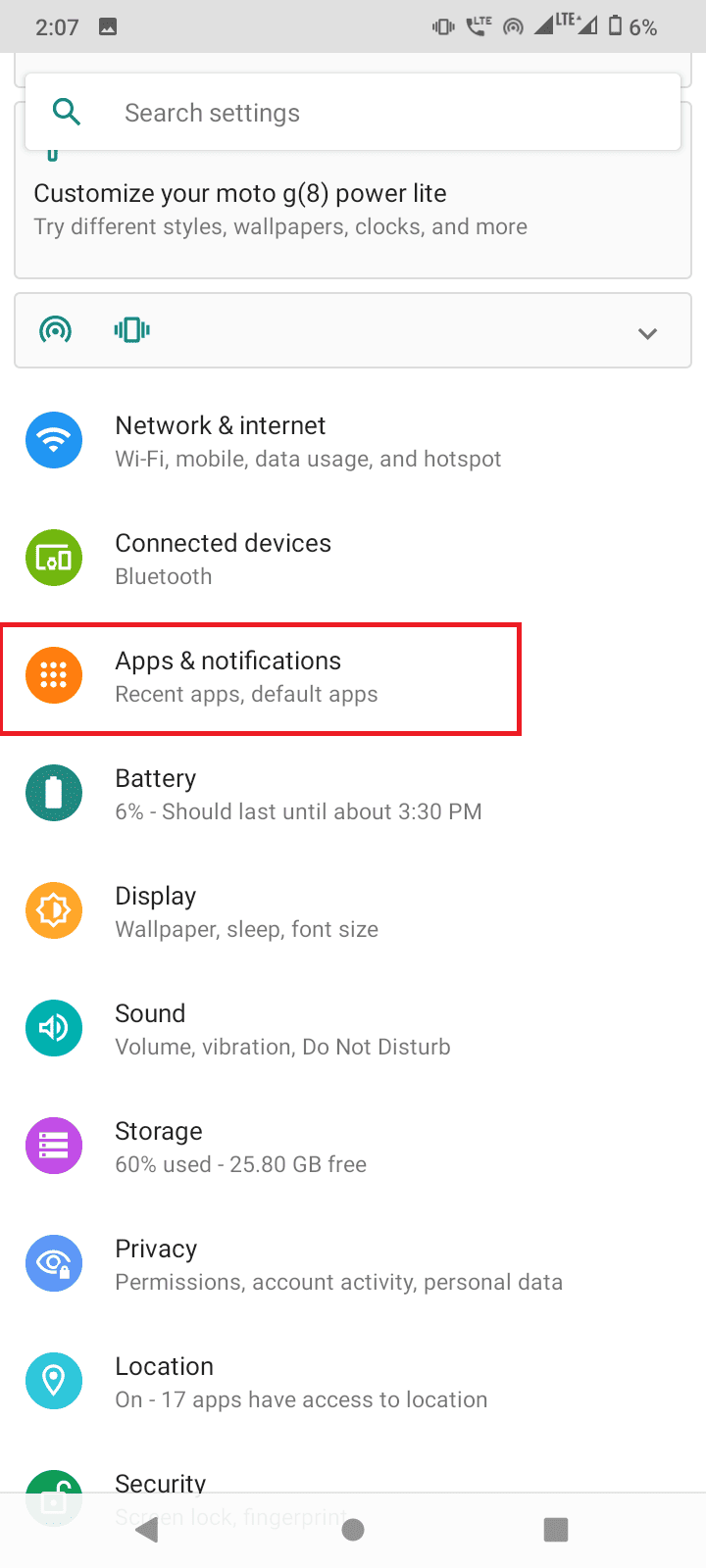 Tap on Apps and notifications.