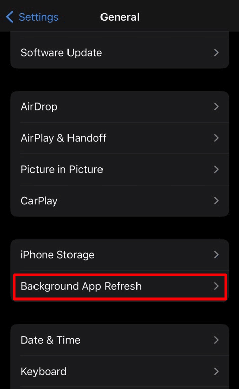 tap on background app refresh | whatsapp stuck on connecting