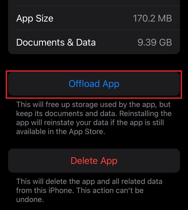tap on Offload App