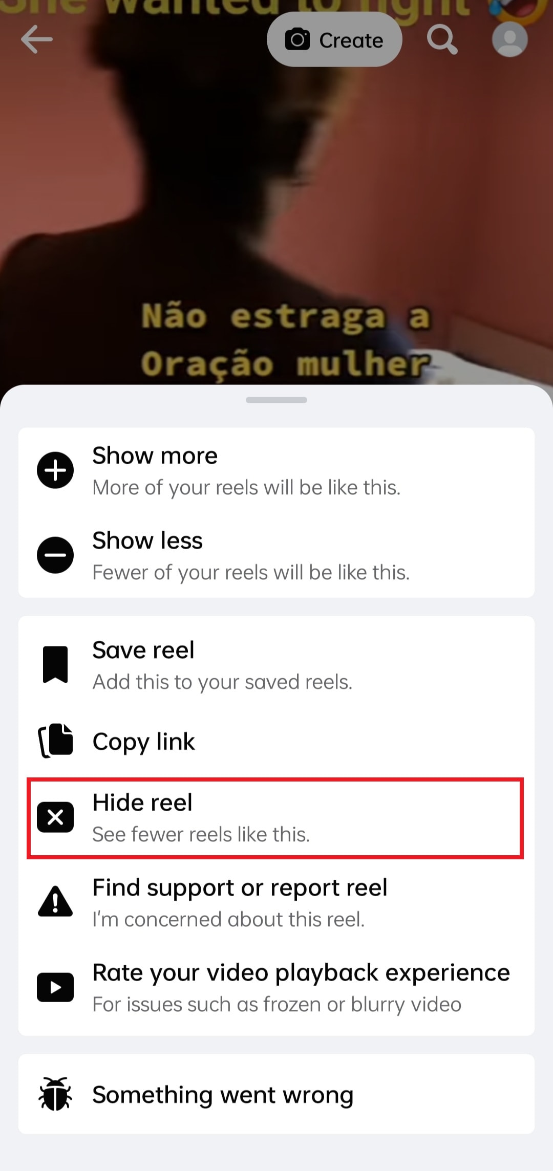 tap on the Hide reel option from the menu