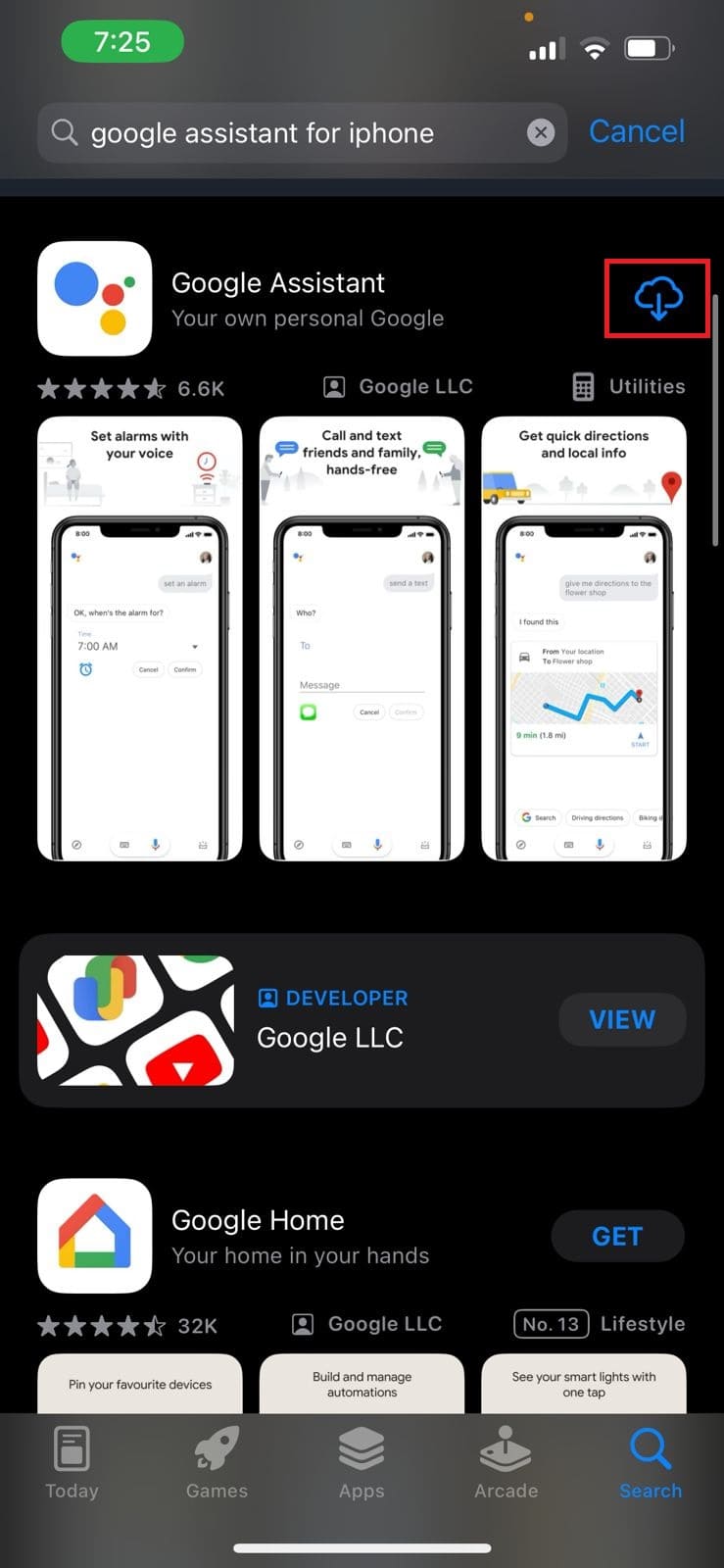 Tap on the Download icon. | How to Replace Siri with Google Assistant on iPhone