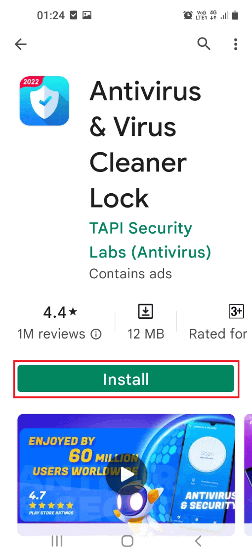 Tap on the Install button to install the Antivirus and Virus Cleaner Lock app 