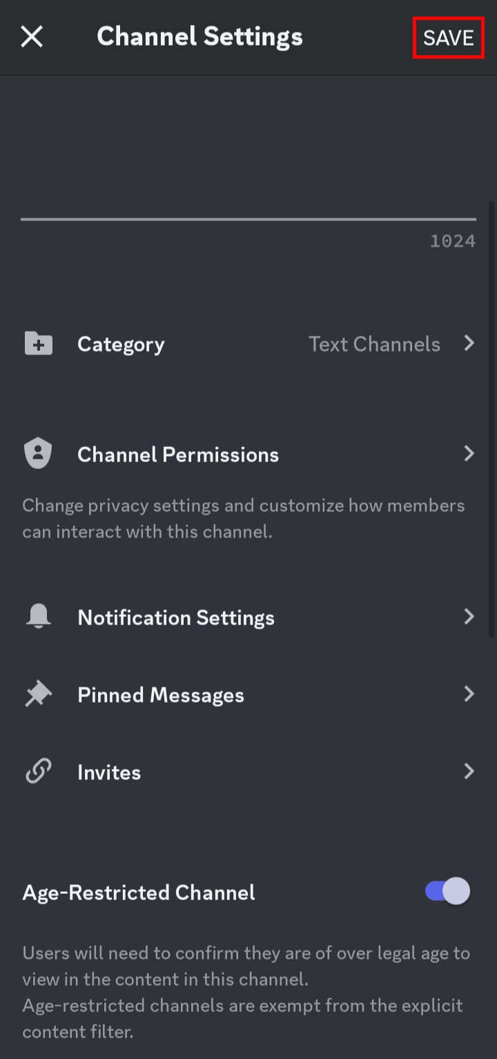 Tap on the SAVE option from the top right to save the changes. | How to Disable NSFW Restrictions on Discord