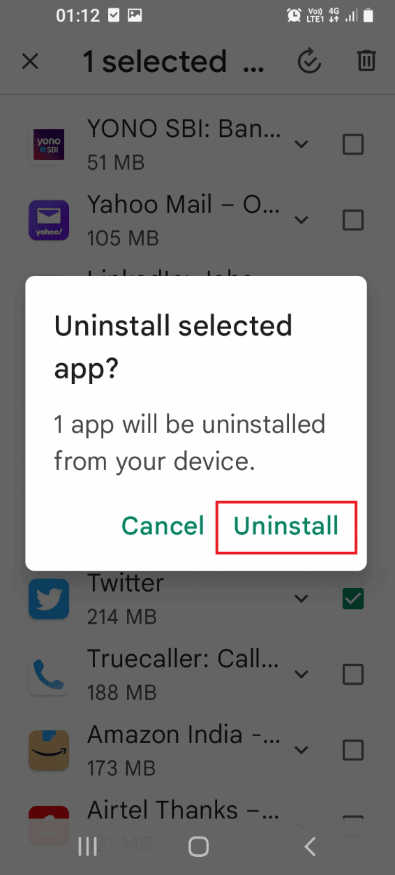 Tap on the Uninstall button on the confirmation window to uninstall the app 