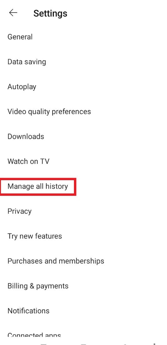 then, you will see manage all history, tap on it.