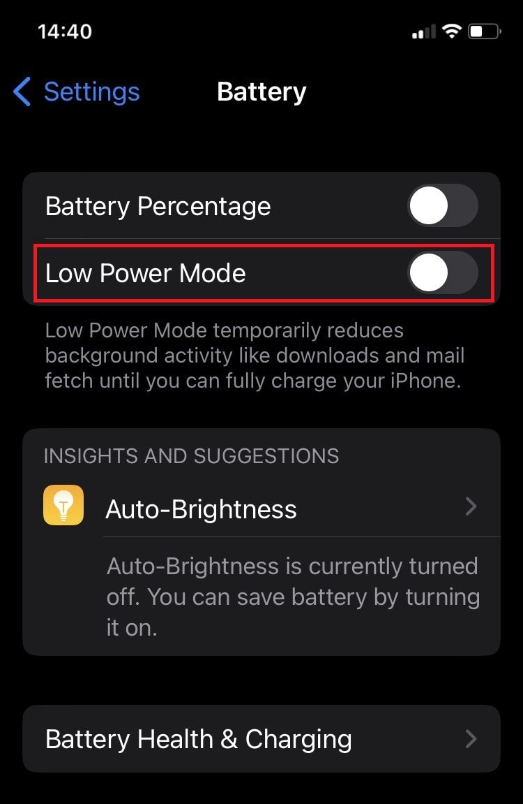 toggle off Low Power Mode. | whatsapp stuck on connecting