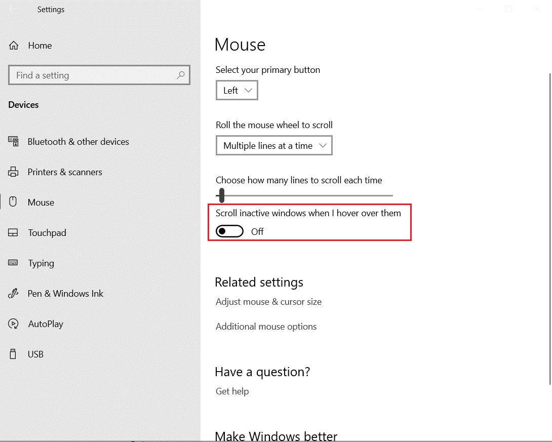 turn Off Scroll inactive windows when I hover over them in Mouse settings