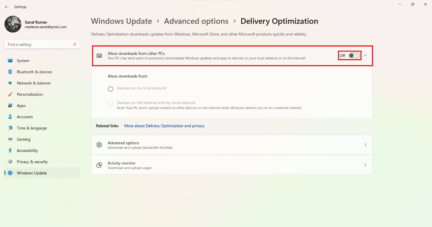 Turning off options in Delivery Optimization. How to Increase Internet Speed on Windows 11