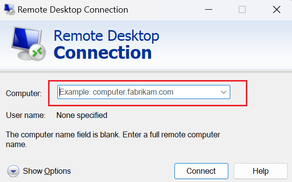 type full remote computer name