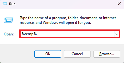 Type %temp% in the run dialog box | How to Perform Disk Cleanup in Windows 11 with Commands