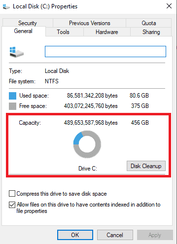 under general section check drive capacity. Fix Hard Disk Problems in Windows 10