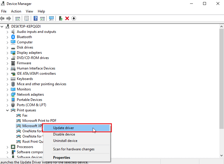 click on Update driver. Fix Printer Installation Issues in Windows 10