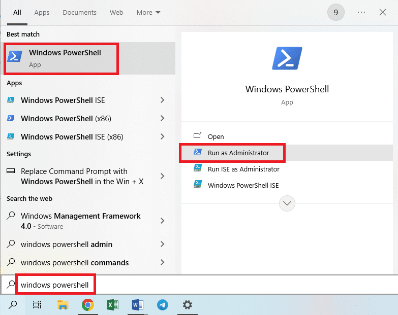 Windows PowerShell Run as Administrator. Fix File System Error 2144927439 in Windows 10