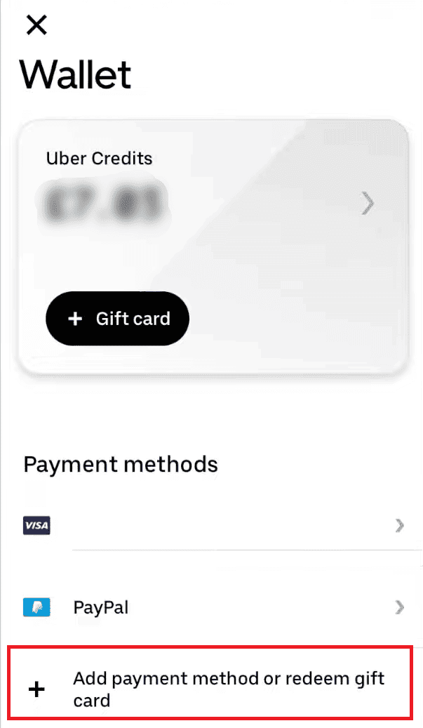 Go back to Wallet and select Add payment method or redeem a gift card
