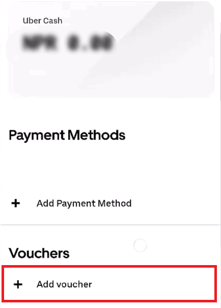 In your Uber Wallet, scroll down and tap on Add voucher from the available payment methods