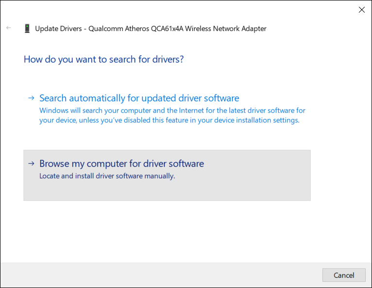 Next, select "Browse my computer for driver software."