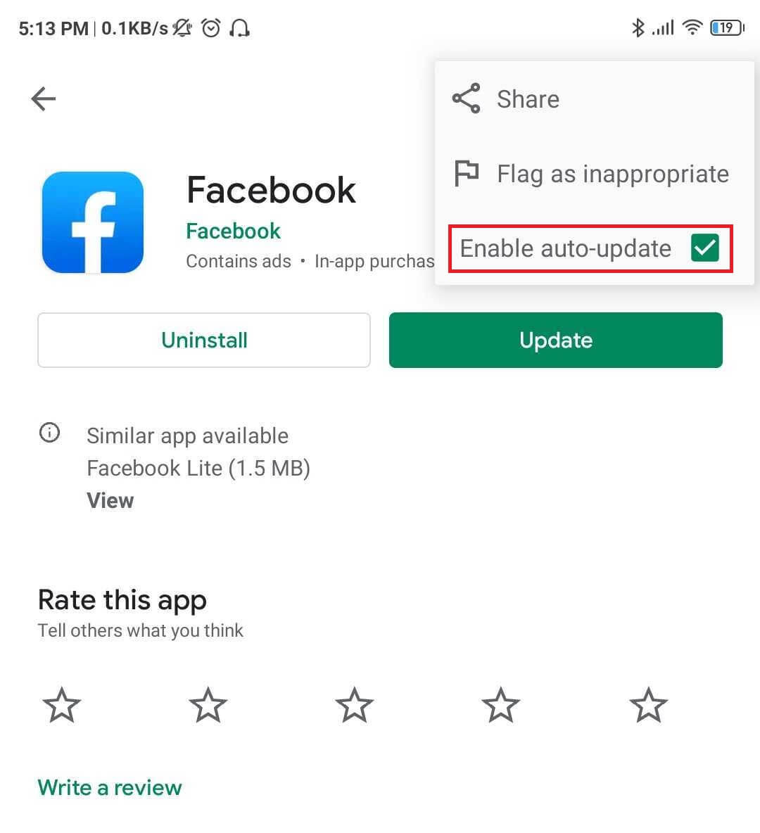 enable auto-update for the Facebook app in the Google Play Store.