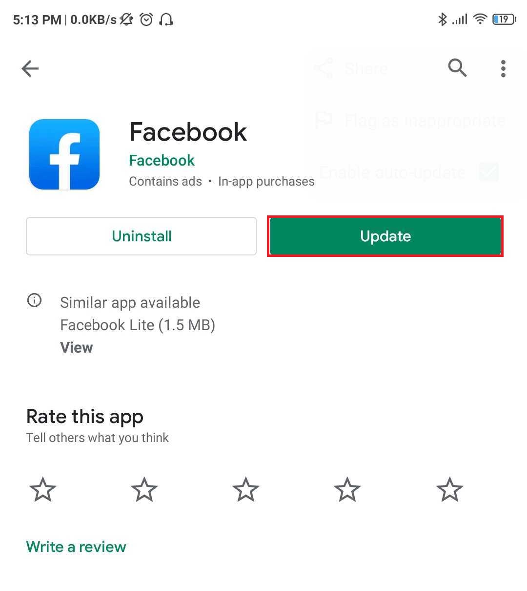update your Facebook application from the Play Store.