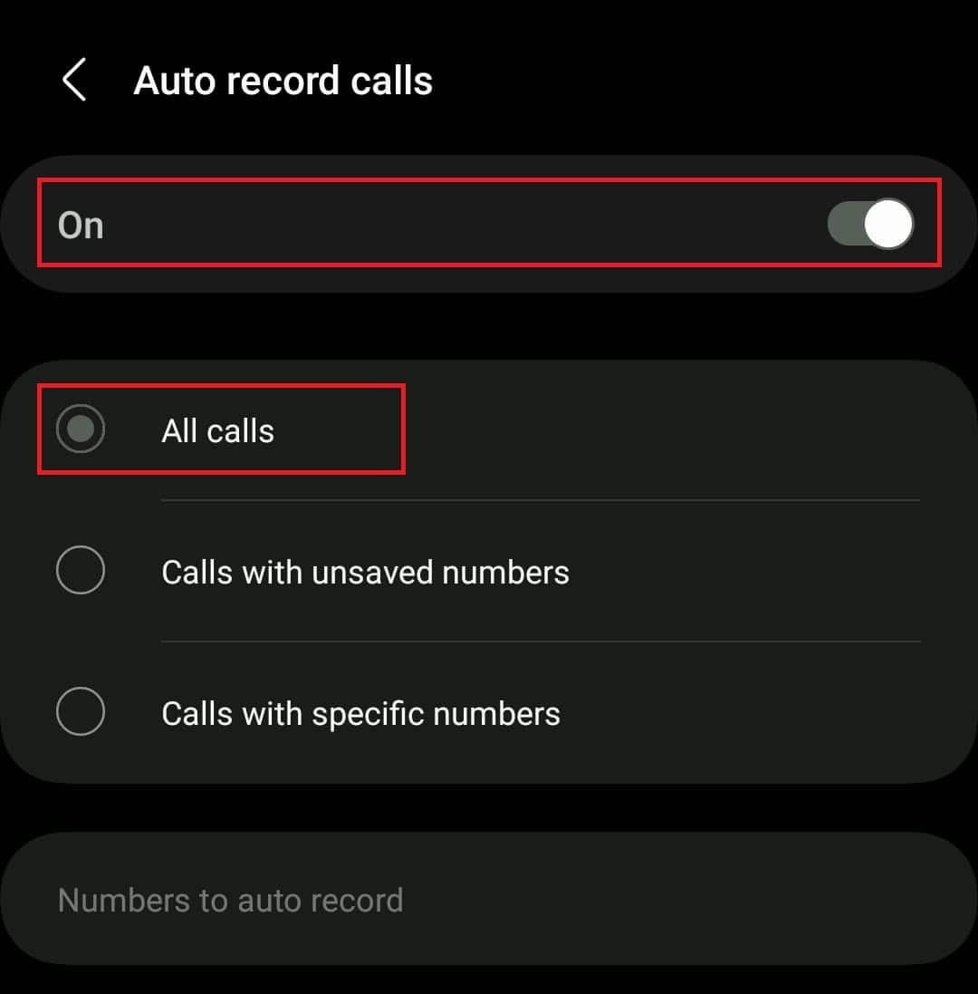 Tap on Auto record calls, turn on the toggle for On, and then select All calls