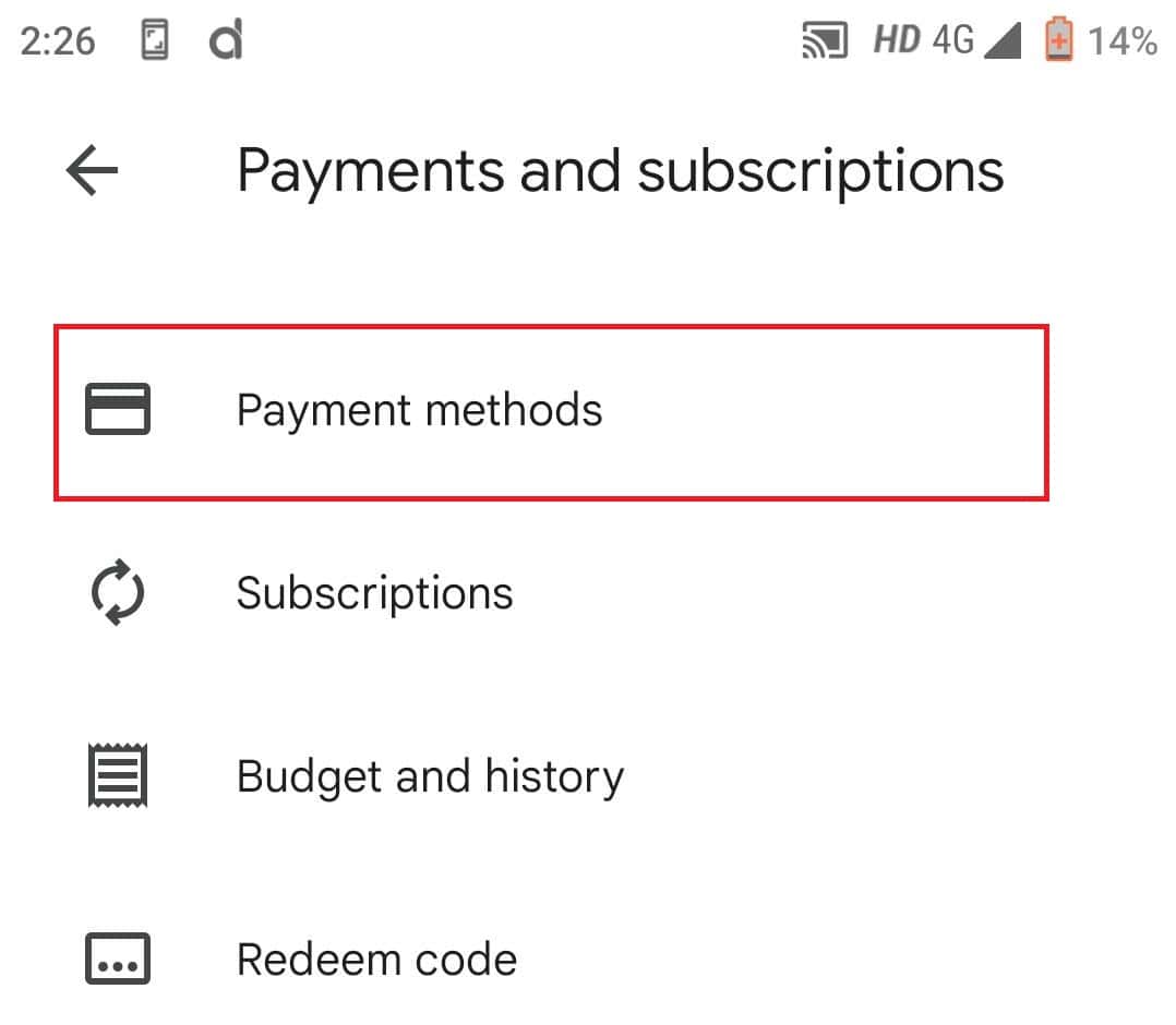 Go to Payments & subscriptions and then Payment methods.
