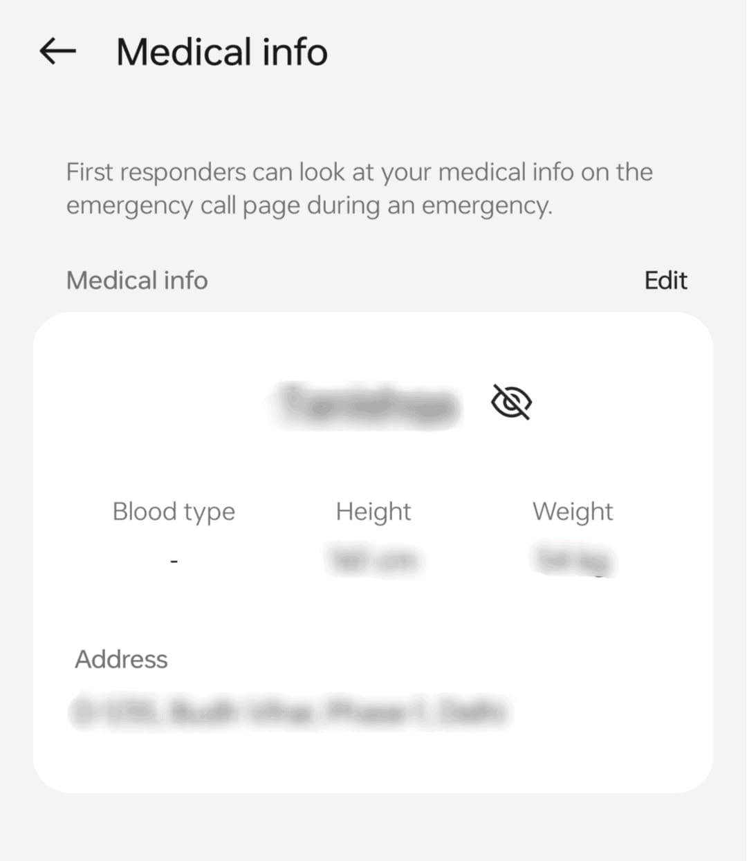 Screenshot of medical info on Android