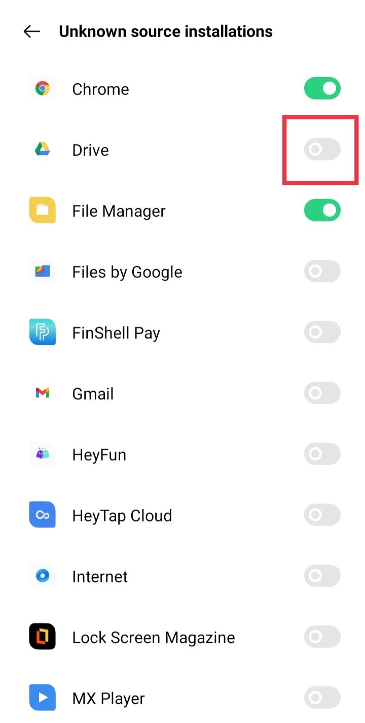 select any app you want to allow to install unknown apps and toggle the switch to enable it