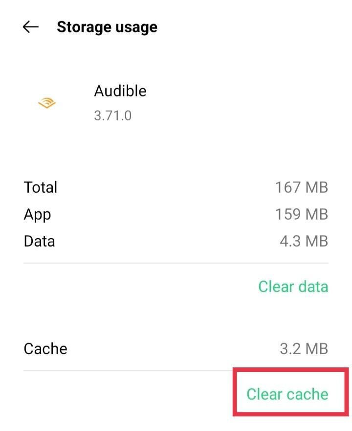tap Clear cache | Fix Audible Keeps Pausing When Screen is Locked on Android