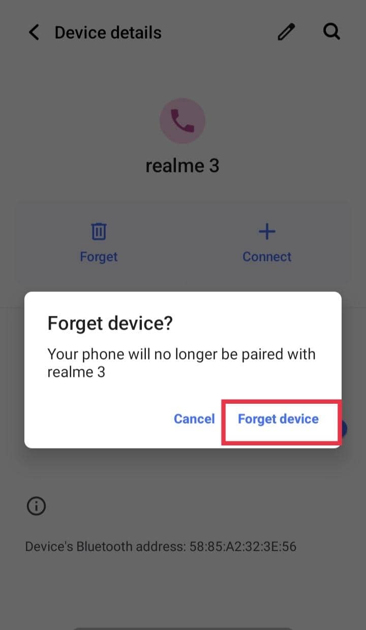 tap on Forget device