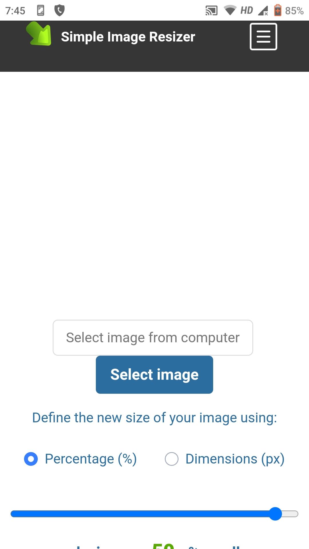 Tap on Select Image on Simple Image Resizer website.