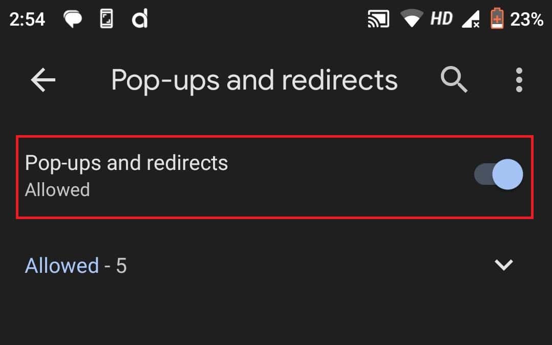 Tap Pop-ups and Redirects. 