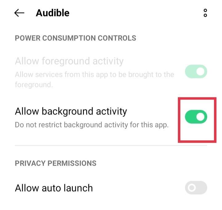 turn on Allow background activity