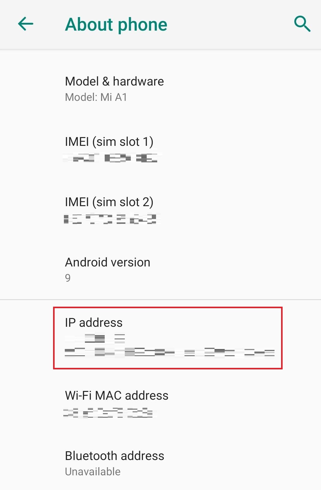View the IP address next to the "IP address" heading