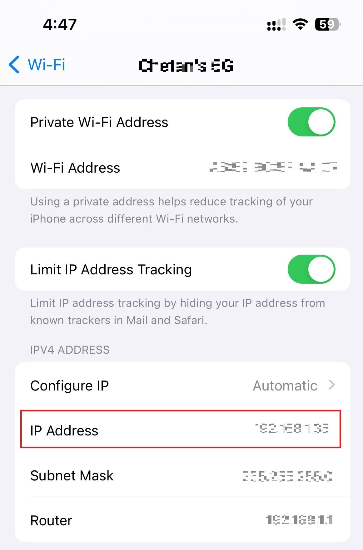 View your IP address next to "IP Address"